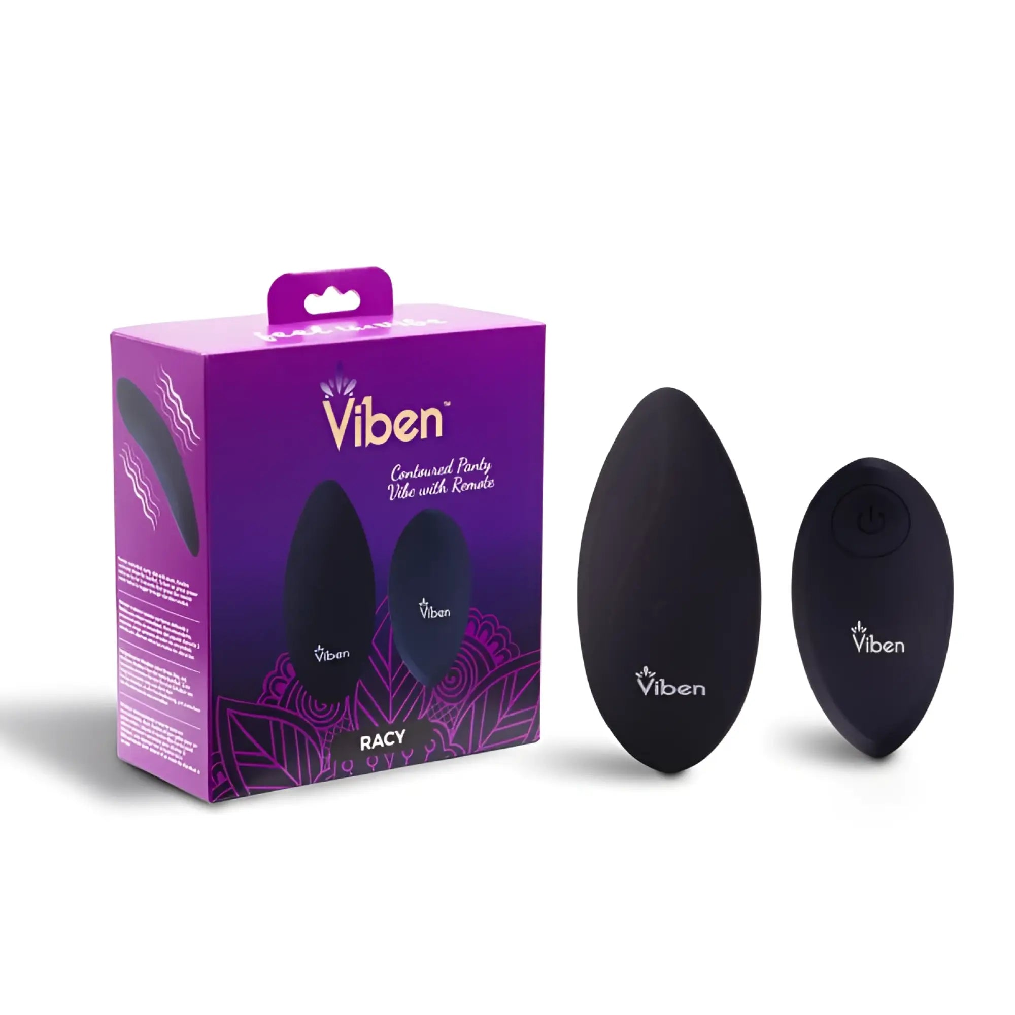 Black silicone contoured panty vibe with remote by Viben from the Viben Racy multi function panty vibe collection
