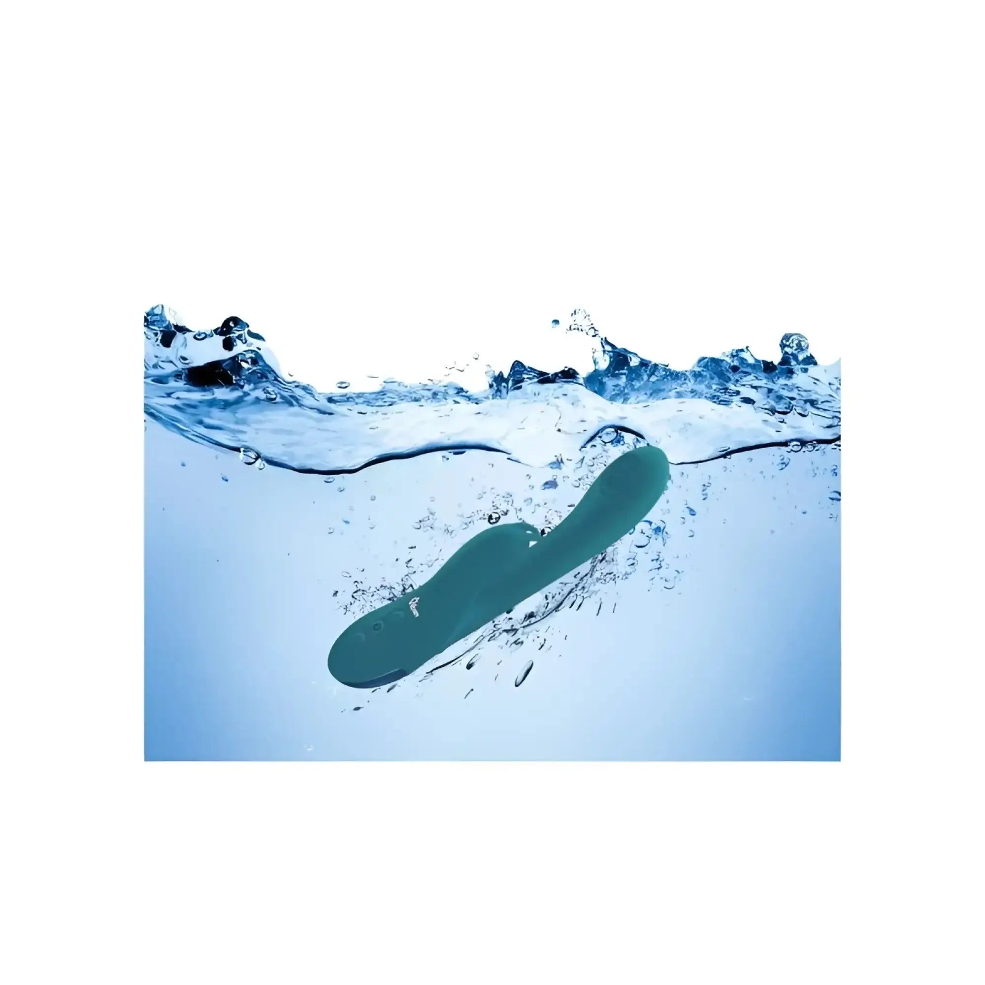 Teal silicone rechargeable thumping rabbit with smooth curved design for personal pleasure by Viben Razzle Ocean