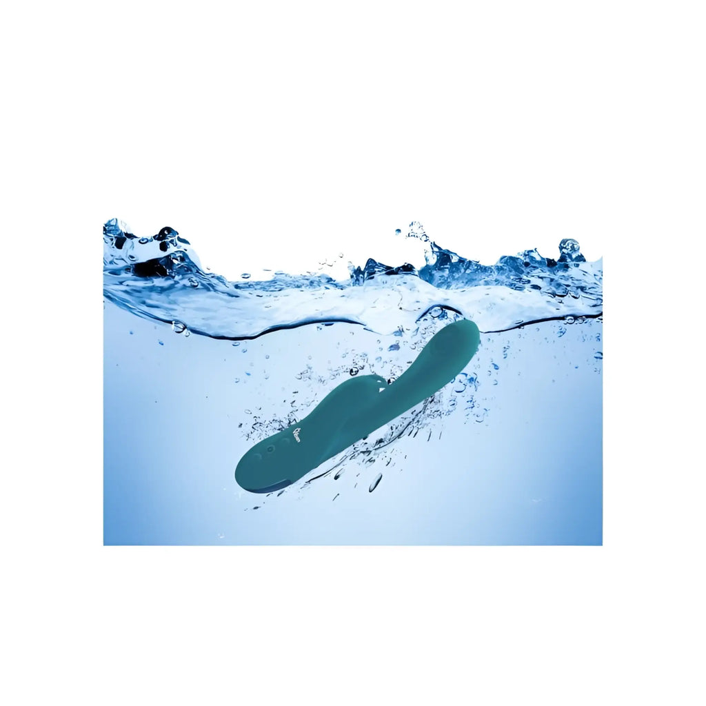 Teal silicone rechargeable thumping rabbit with smooth curved design for personal pleasure by Viben Razzle Ocean