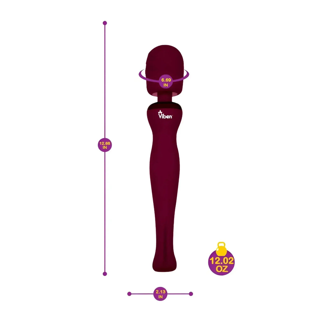 Maroon viben sultry rechargeable wand massager with sleek ergonomic design and smooth surface for adult use