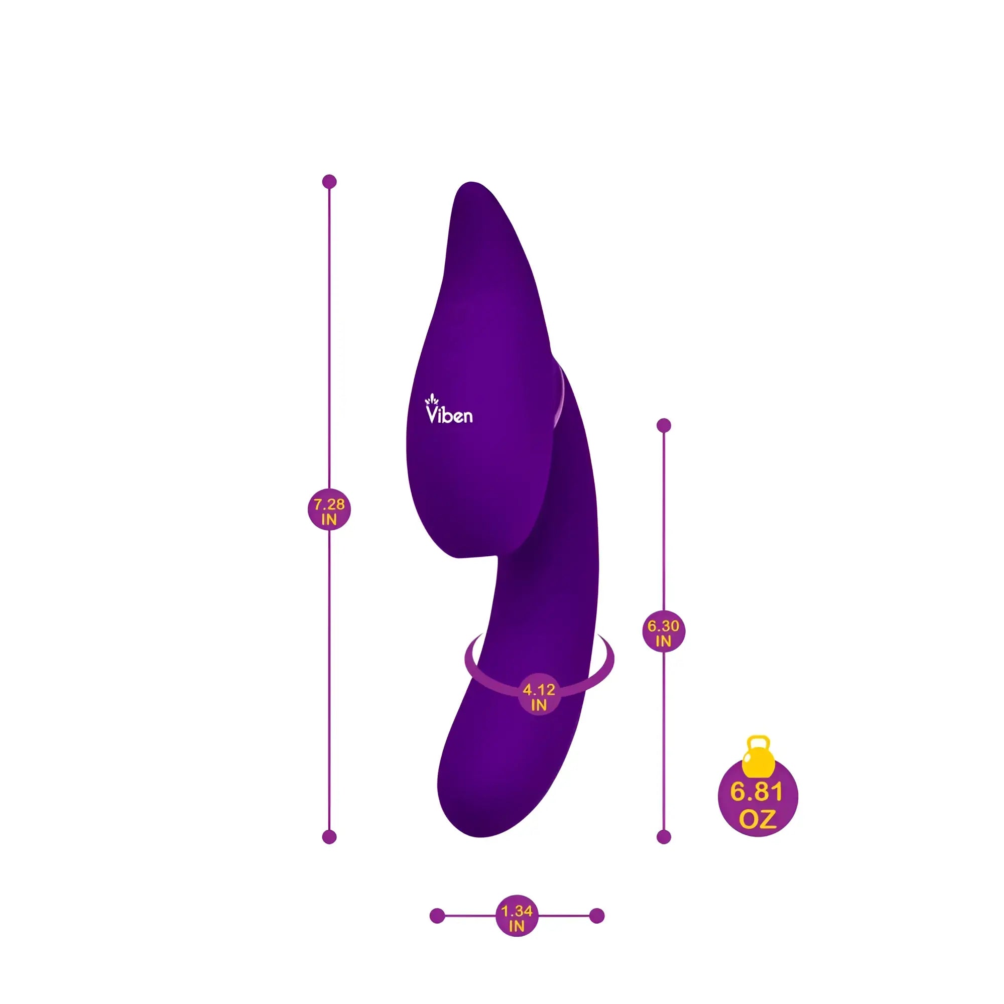 Viben symphony purple silicone vibrator with ergonomic curved design and 21 mode swivel suction head triple motor