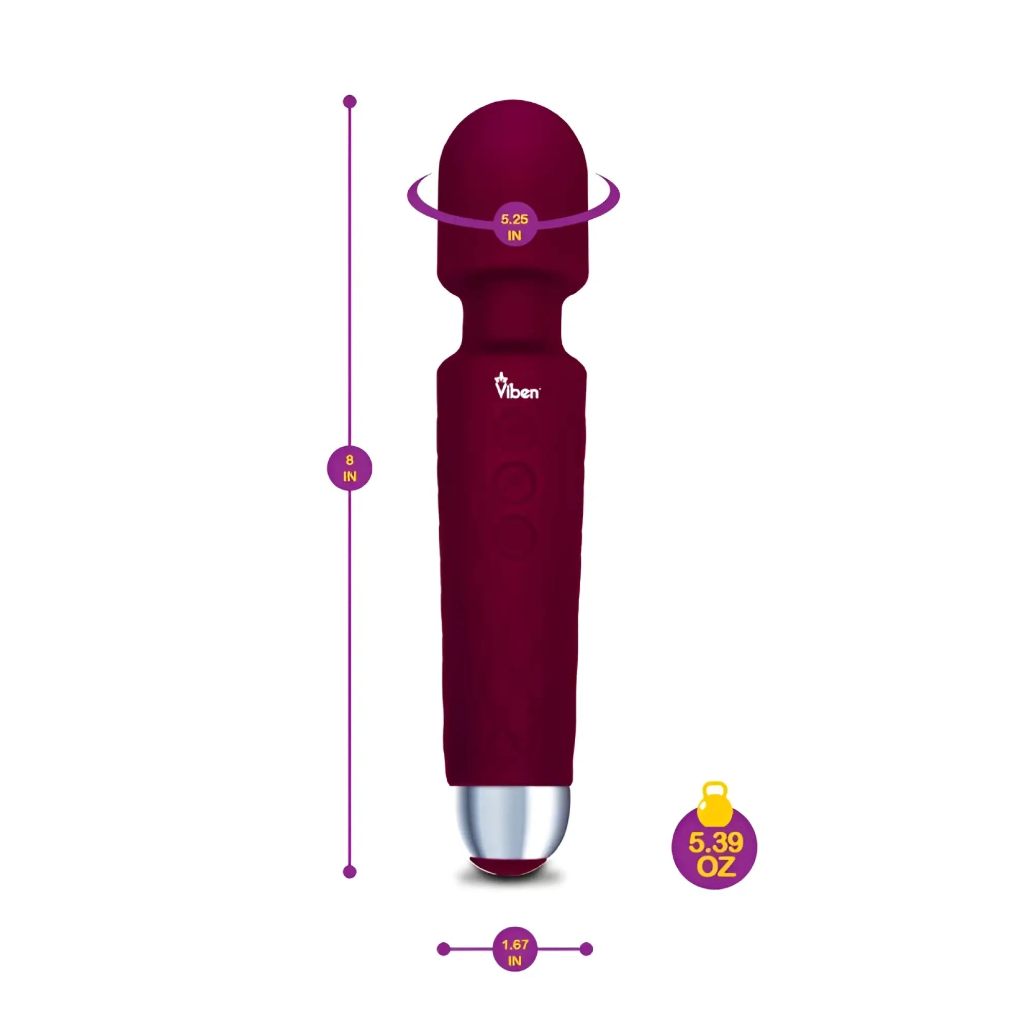 Maroon viben tempest rechargeable wand massager with silver tip and textured grip for targeted muscle relief