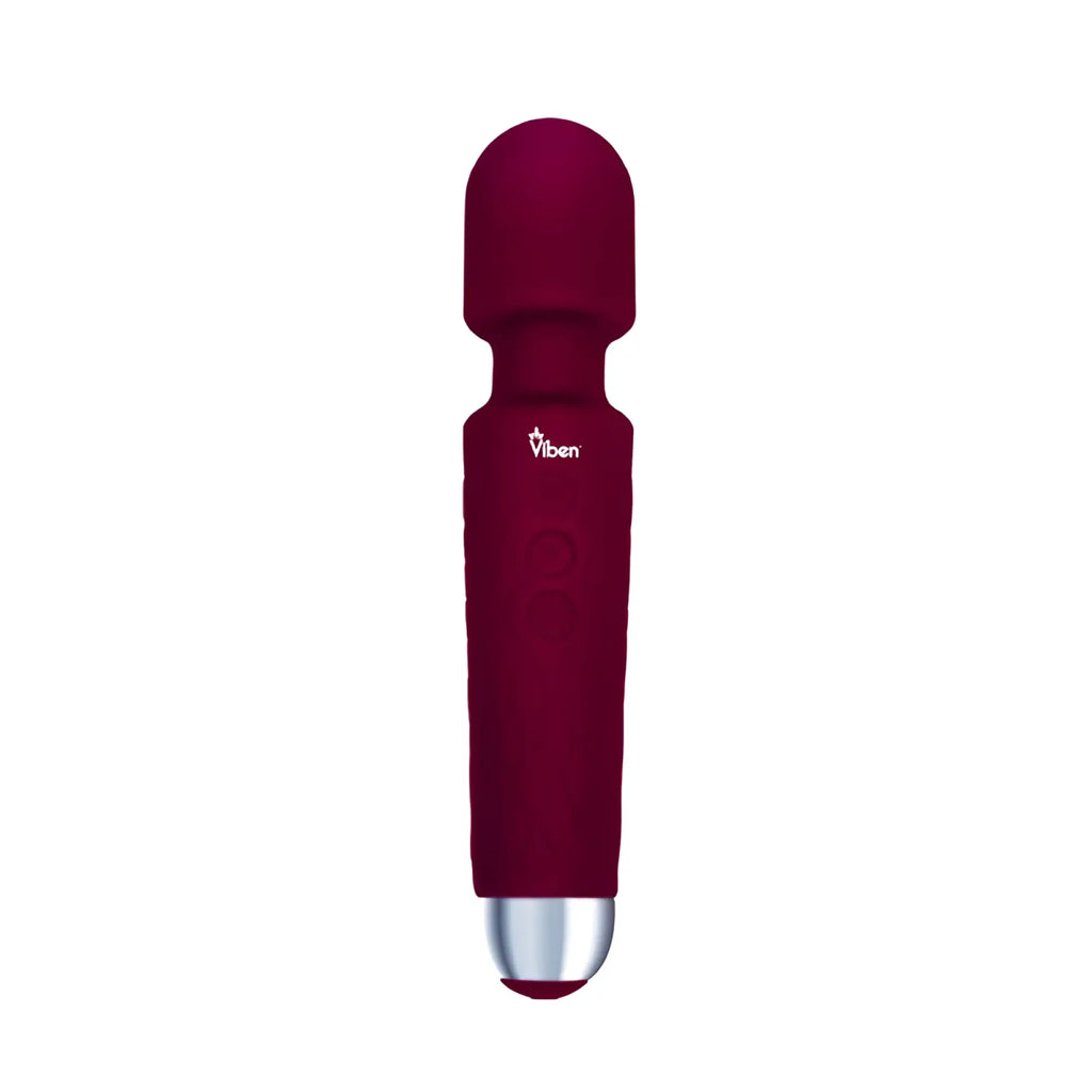 Viben tempest rechargeable wand massager ruby with sleek maroon silicone grip and metallic silver tip
