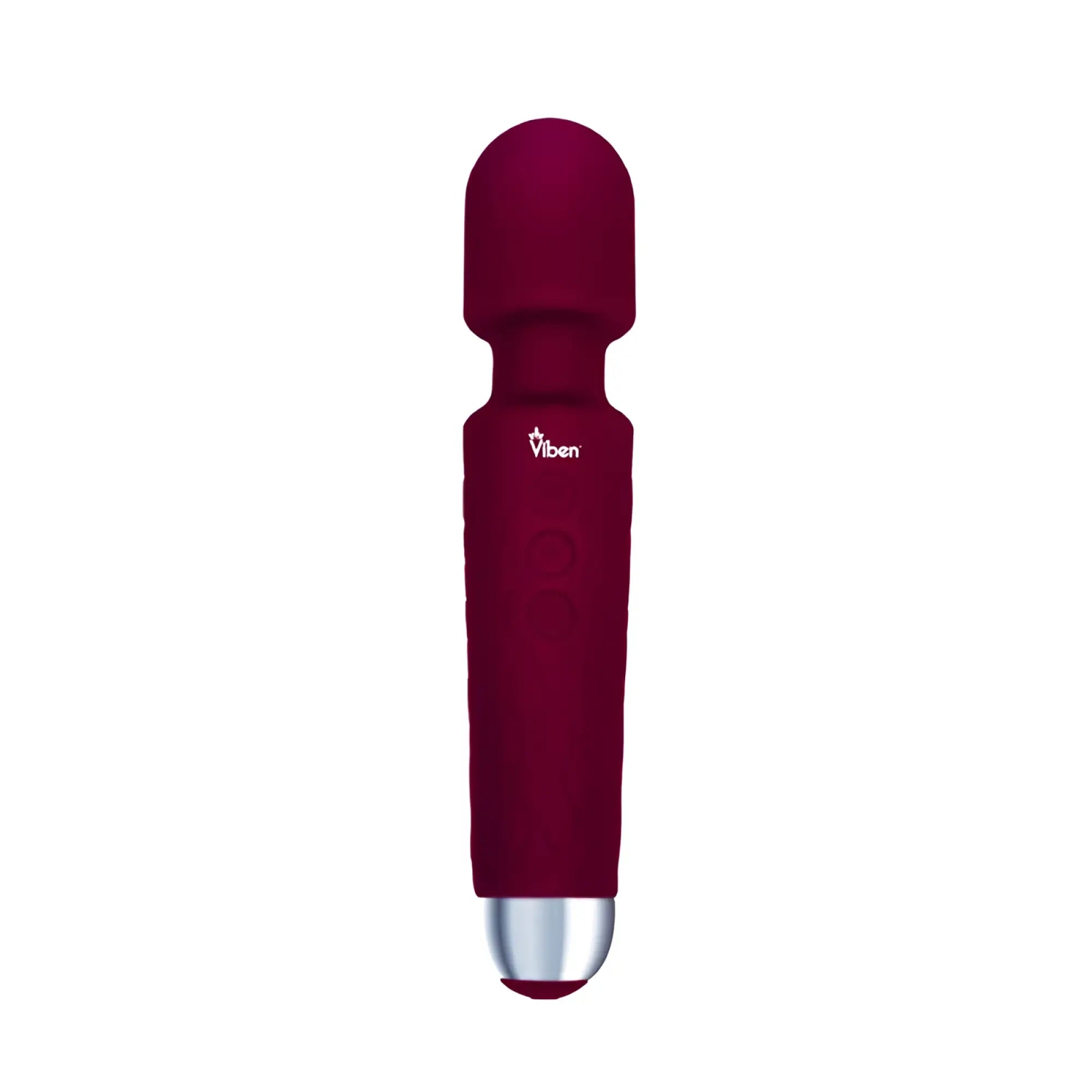 Viben tempest rechargeable wand massager ruby with sleek maroon silicone grip and metallic silver tip