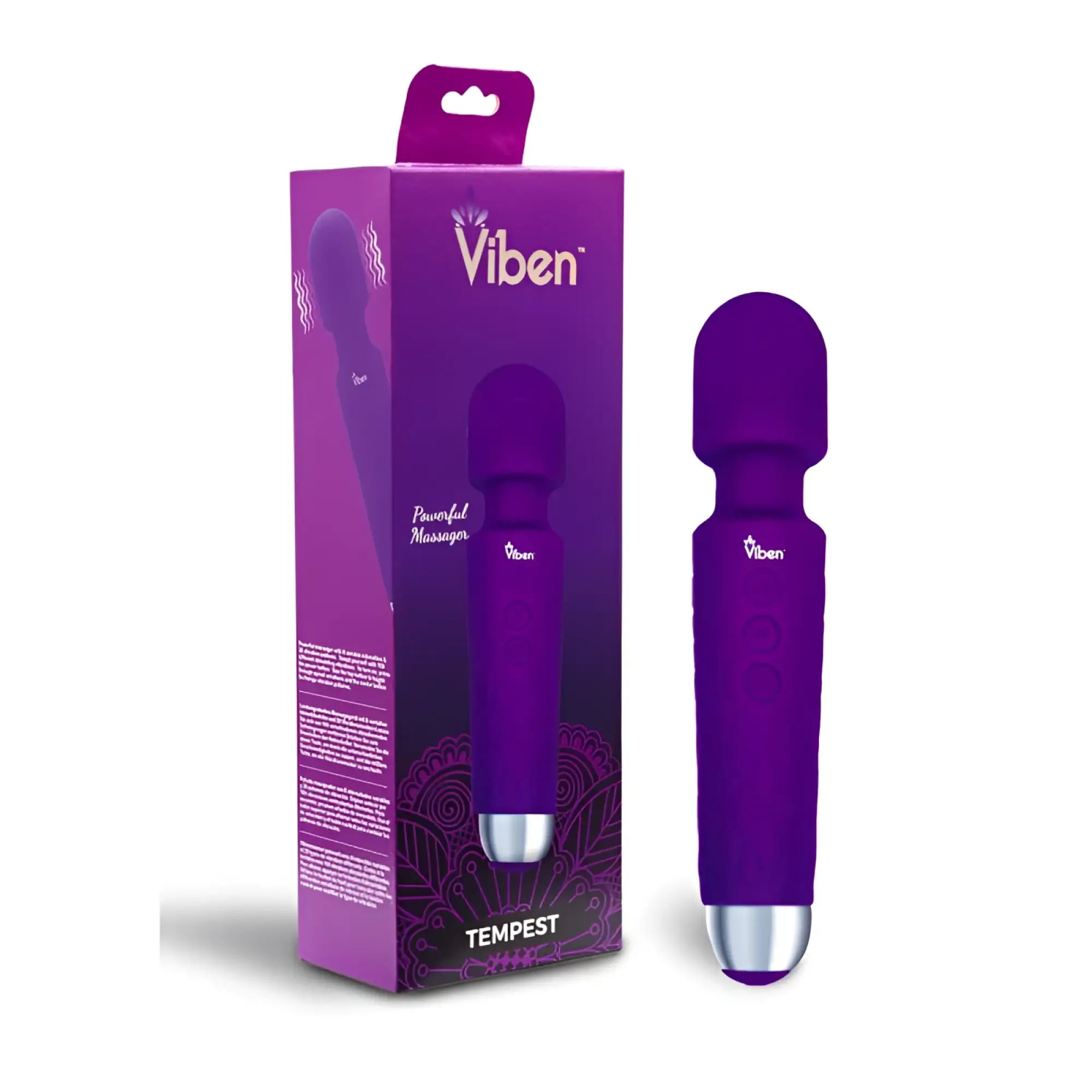 Viben tempest travel wand massager violet with sleek ergonomic design and silver metallic tip for easy use