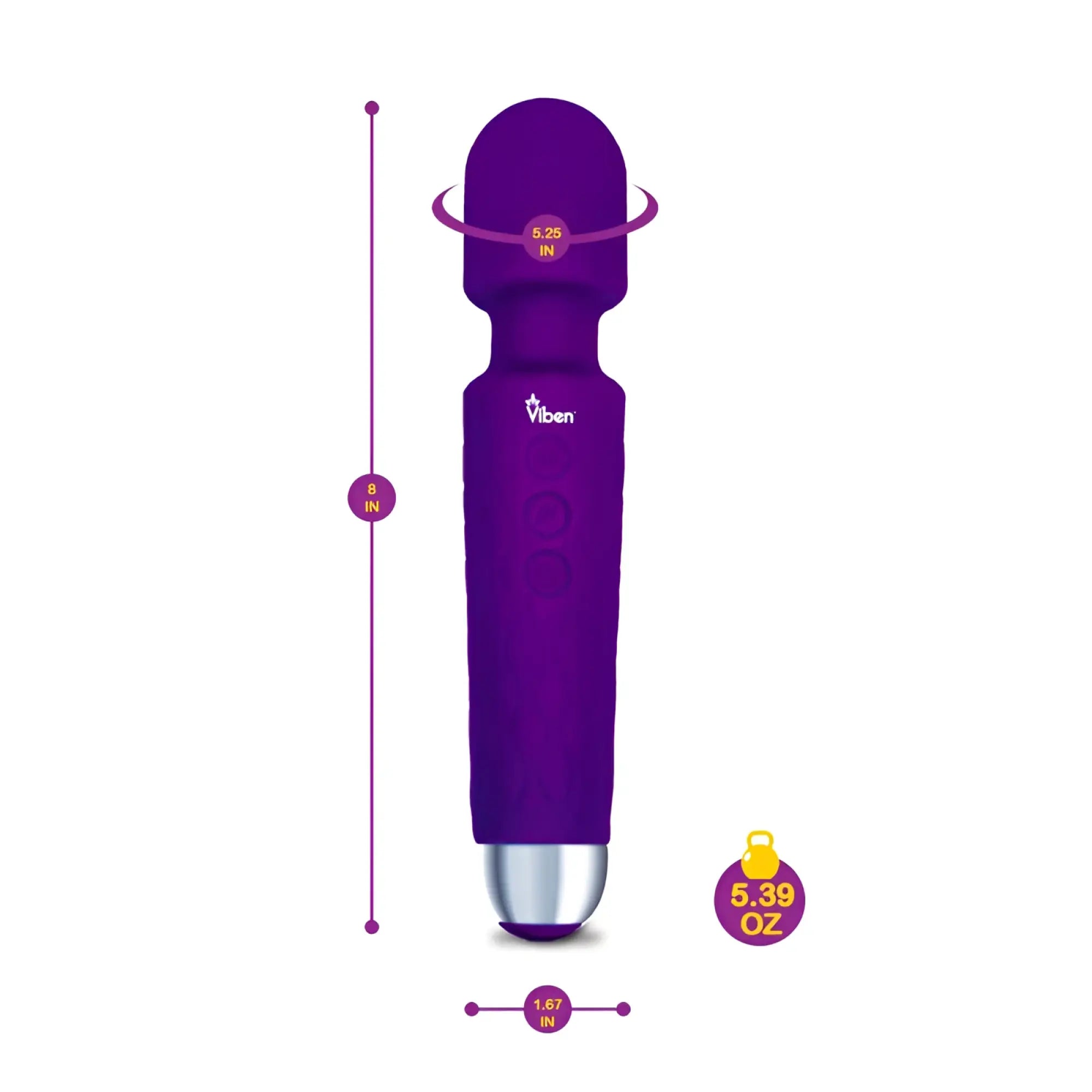 Viben tempest travel wand massager violet with sleek ergonomic design and silver metallic tip for personal massage