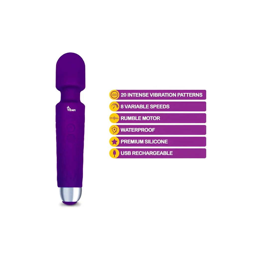 Viben tempest travel wand massager violet with sleek ergonomic design and premium silicone body in purple vibe style