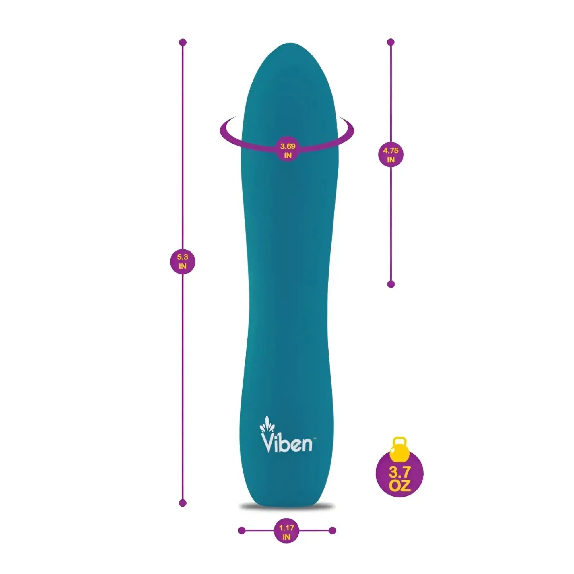 Teal colored viben vivacious rumble motor rechargeable bullet adult toy with smooth rounded contours and sleek design