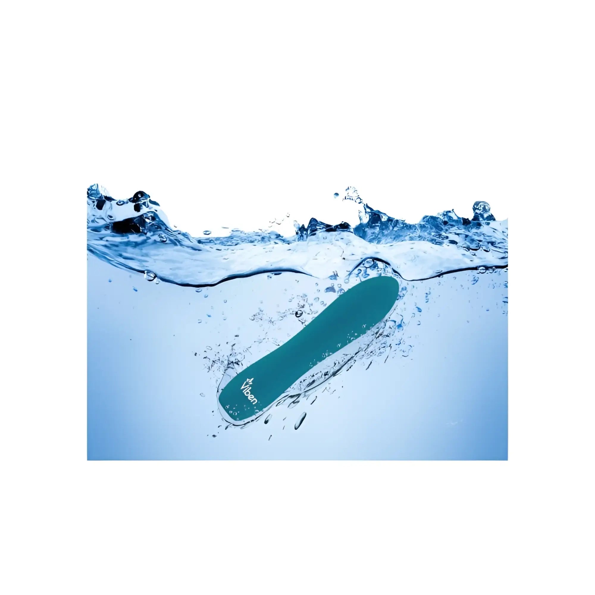 Teal-colored vibe brand vibe vivacious rumble motor rechargeable bullet submerged in water for personal pleasure