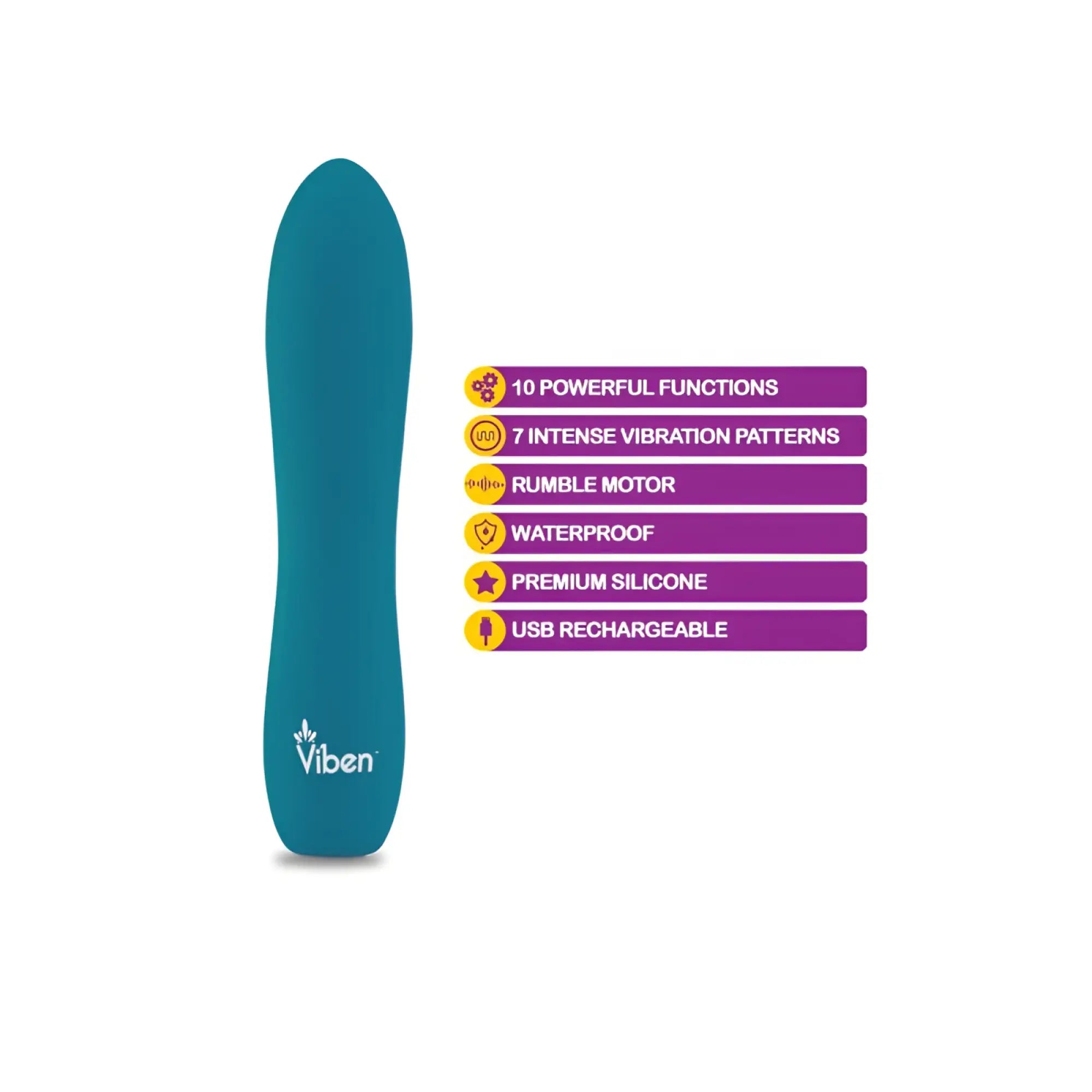 Teal viben vivacious rumble motor rechargeable bullet made of premium silicone with a sleek curved smooth finish
