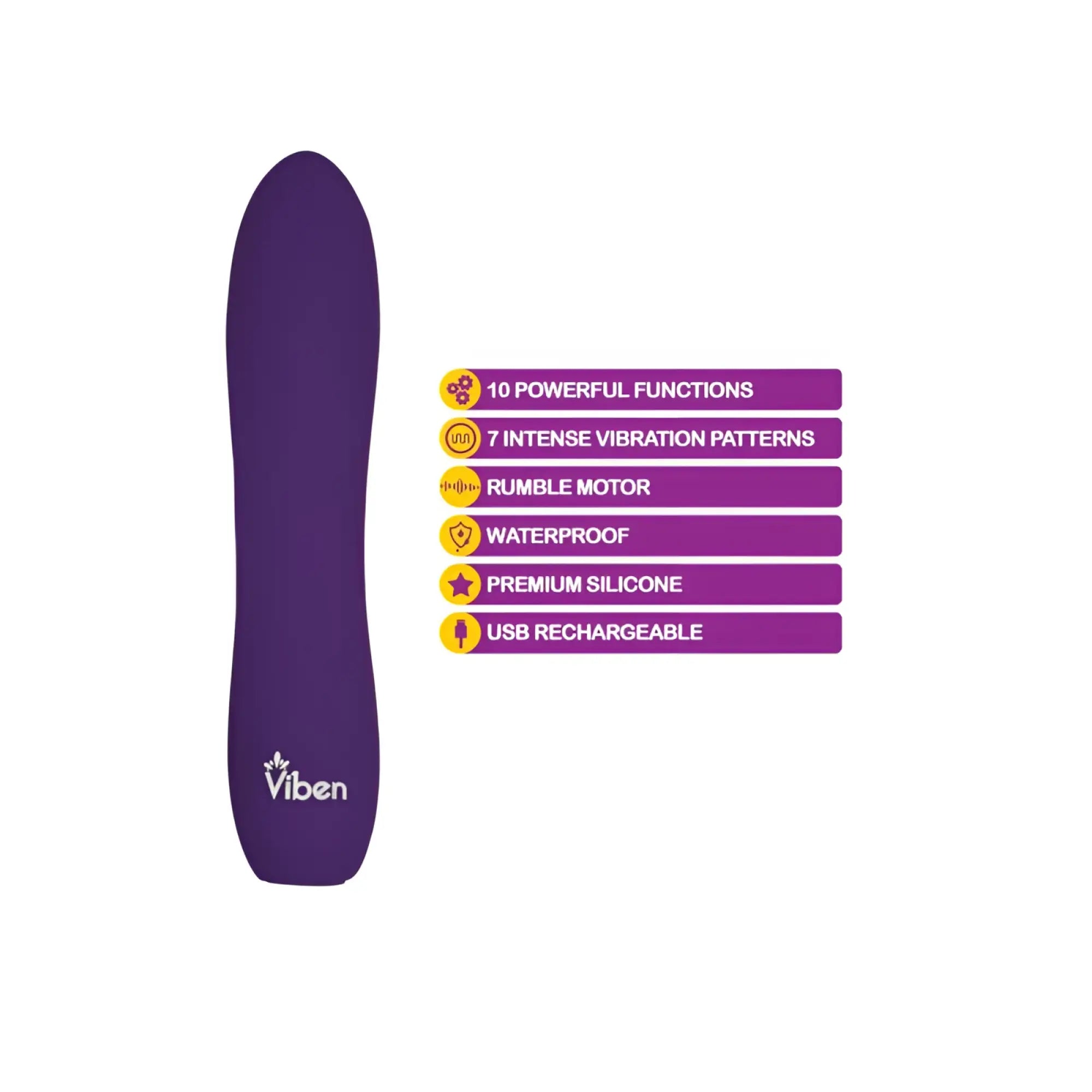 Purple viben vivacious rumble motor rechargeable bullet adult toy made of premium smooth silicone in violet