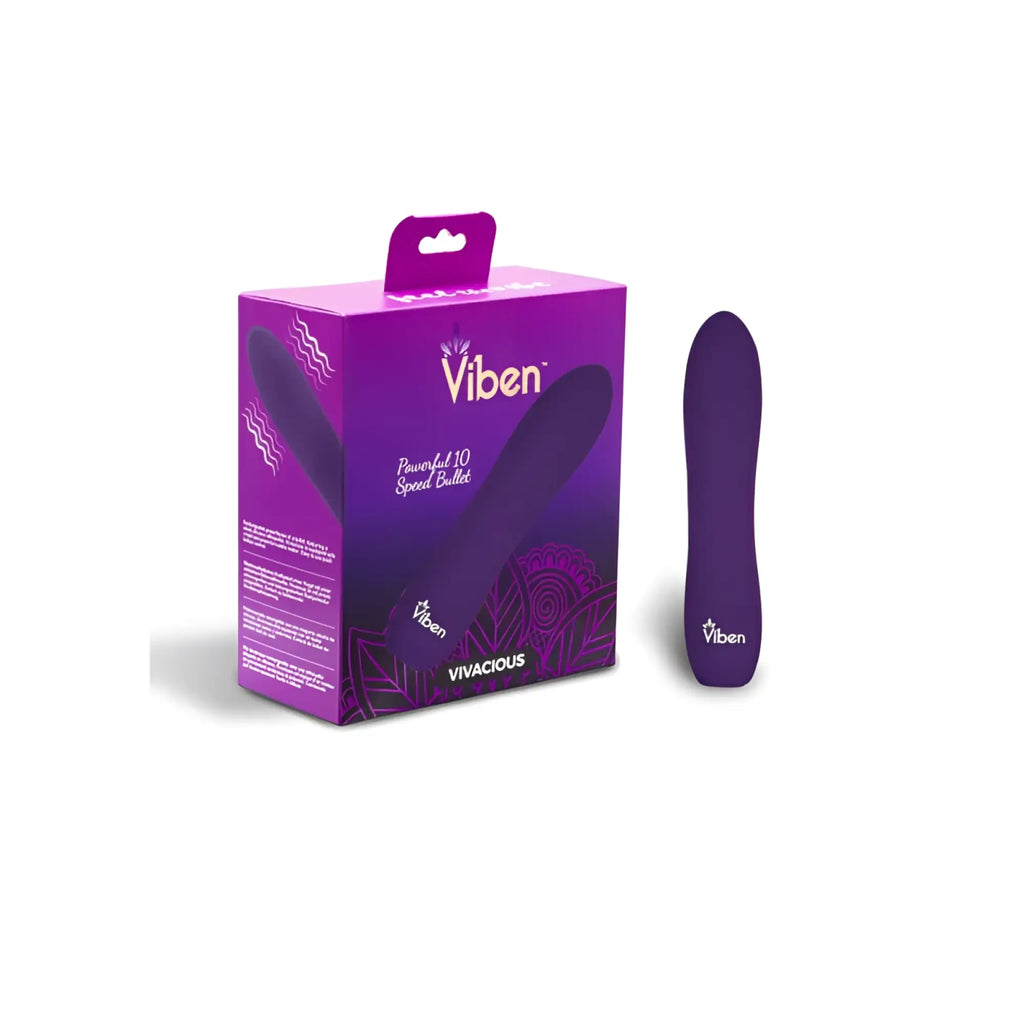 Purple viben vivacious rechargeable bullet vibrator with sleek smooth surface and ergonomic design for personal use