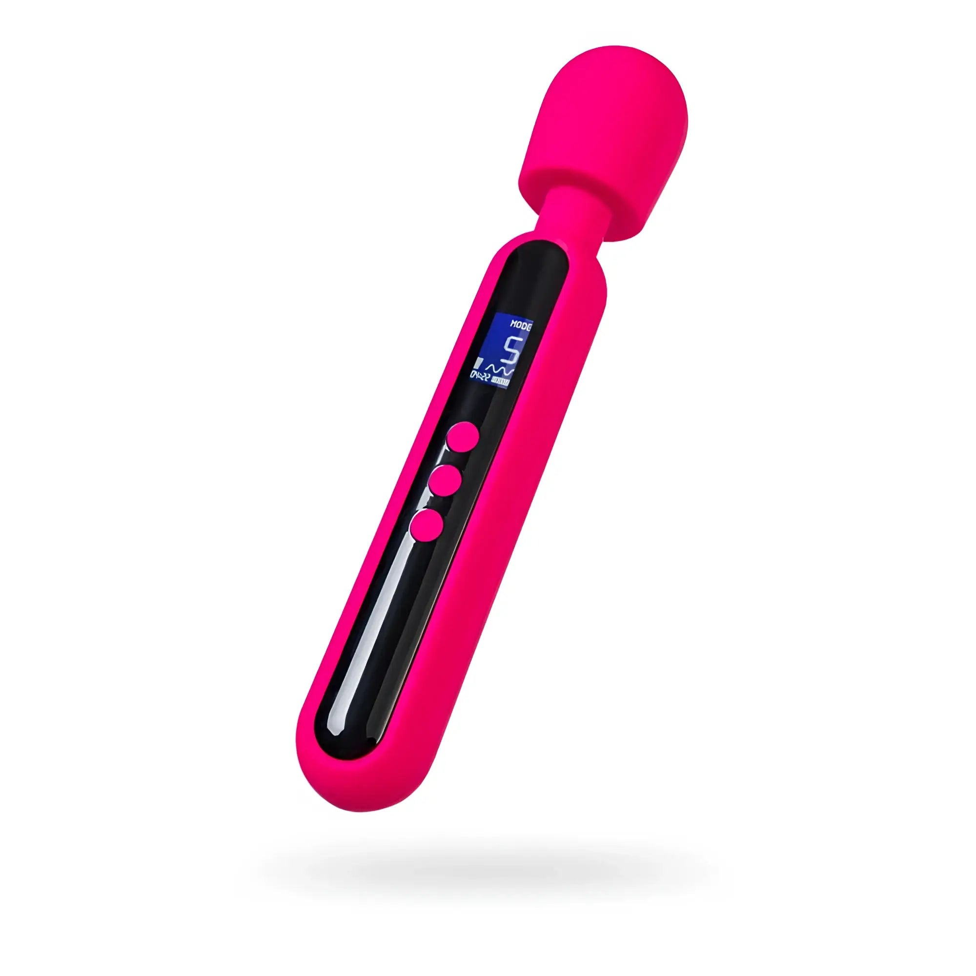 Vibrant pink eroTeq Wand Massager with sleek ergonomic design black control panel and illuminated display