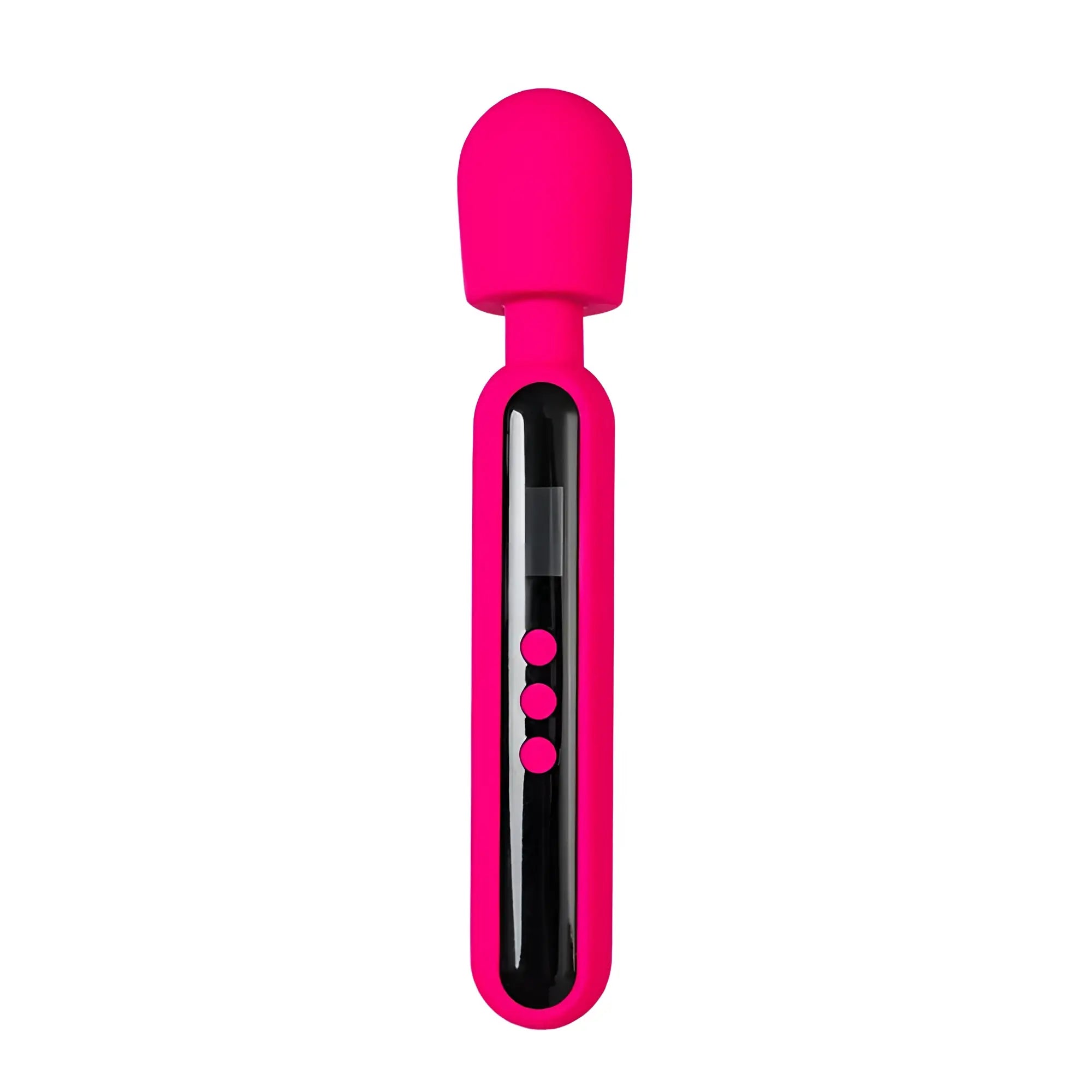 Vibrant pink silicone-wrapped eroTEQ eroTeq wand massager with sleek black control panel and three circular buttons