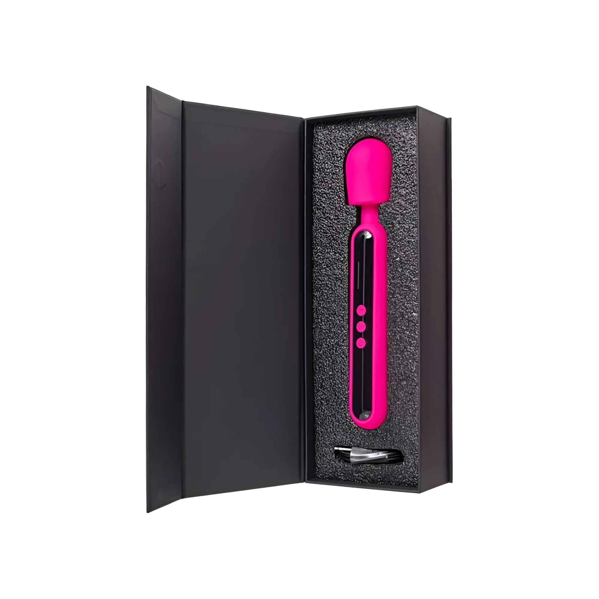 A vibrant pink eroTEQ wand massager with a sleek design rounded head and smooth handle for personal use