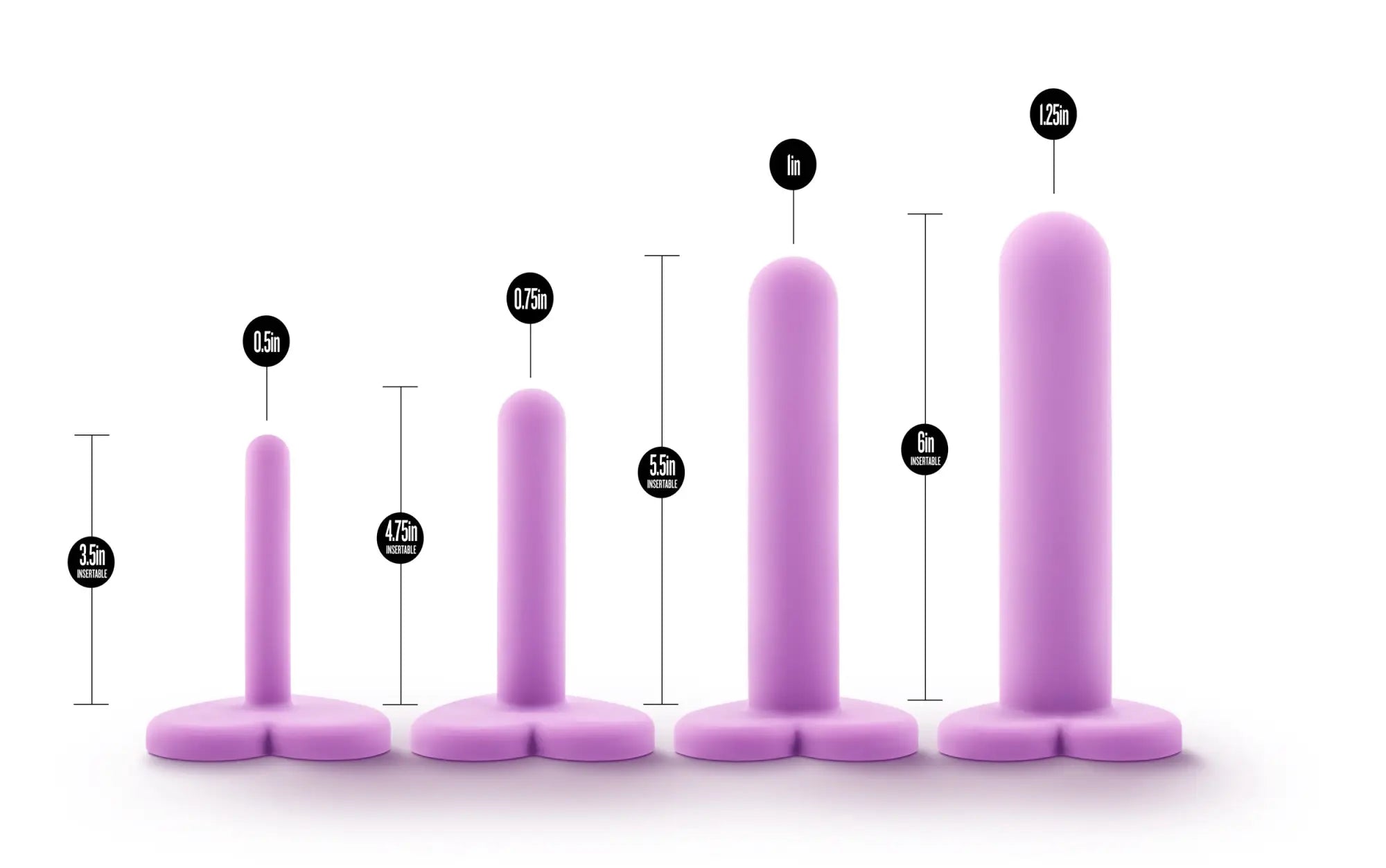 Wellness wellness dilator kit purple with five lavender silicone prostate massagers with heart-shaped bases and varied sizes
