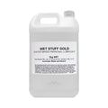A translucent white plastic jug with handle labeled wet stuff gold water based personal lubricant 5kg