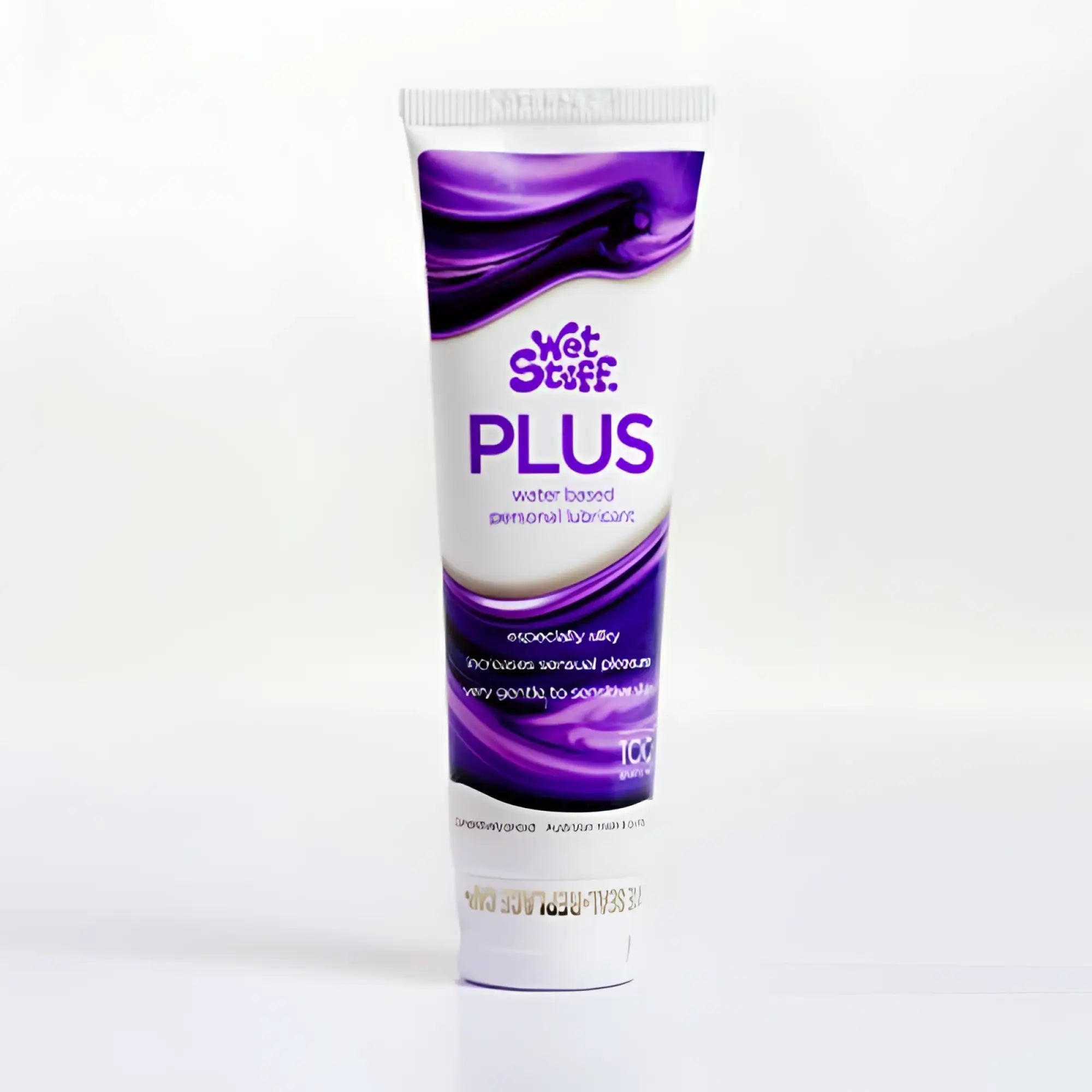 Purple and white tube of wet stuff plus water-based personal lubricant 100g for smooth intimate use