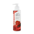 White pump bottle of Wet Stuff strawberry water-based personal lubricant with red and white label featuring strawberry graphic
