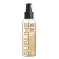 Clear plastic bottle of Wet Stuff sublime anal silicone lubricant with black spray nozzle and gold red label