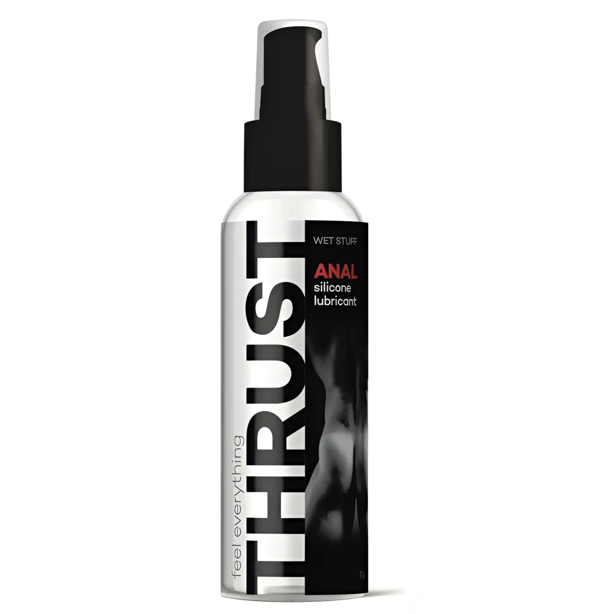 Silver and black spray bottle of Wet Stuff Thrust anal silicone lubricant 110g for smooth long-lasting lubrication