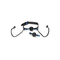 Black leather collar with blue accents featuring two black ball gag attachments connected by chains from Whipsmart