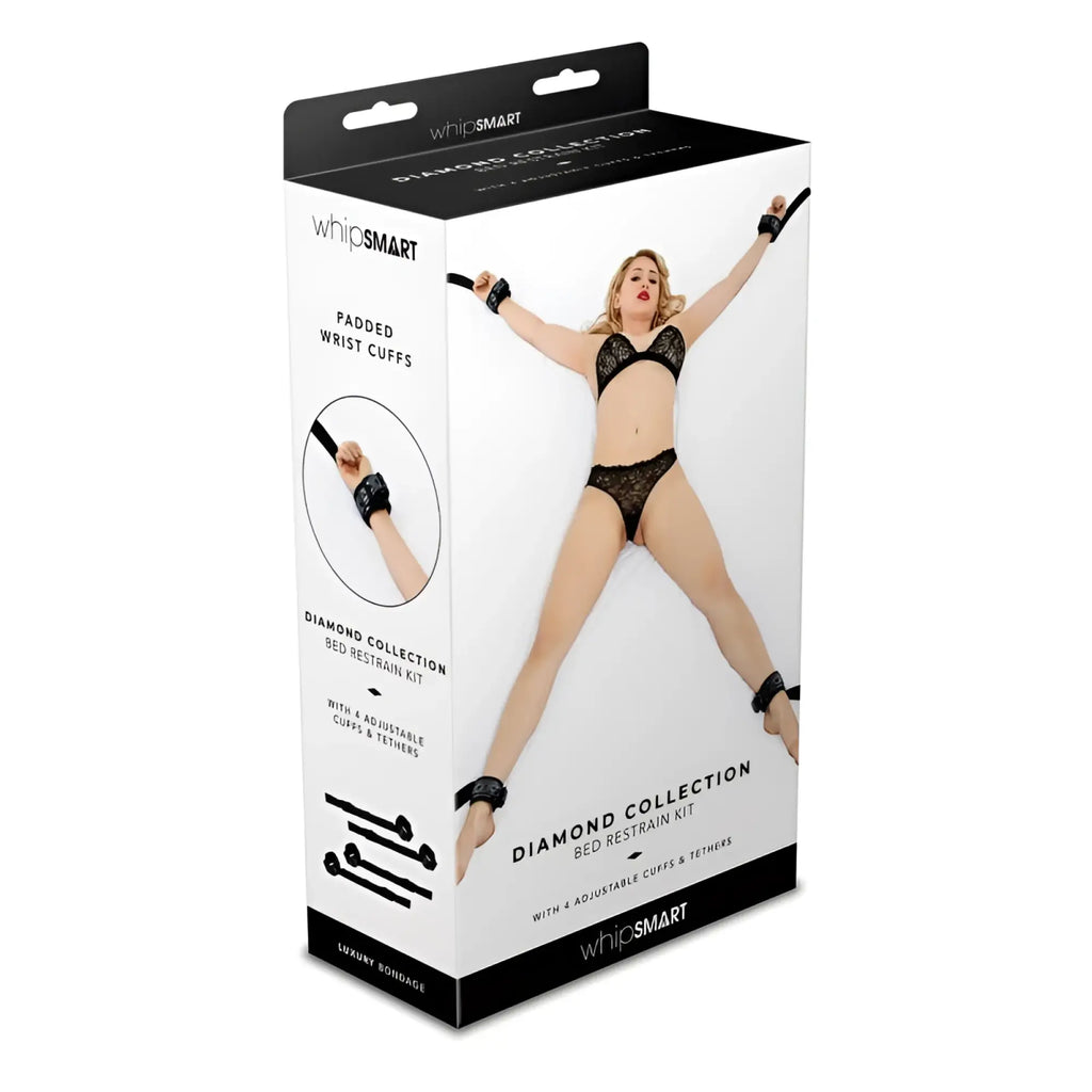 Black padded wrist cuffs with diamond embellishments from whipsmart whip smart diamond bed restraints kit