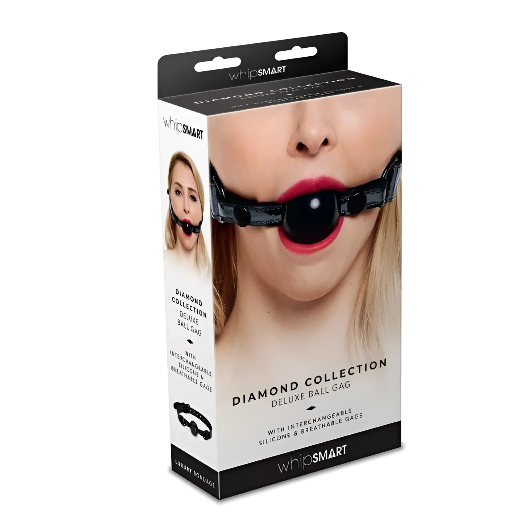 Black silicone diamond collection deluxe ball gag with glossy finish and adjustable straps by Whipsmart