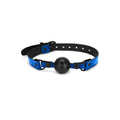 Blue and black whipsmart diamond deluxe ball gag with shiny textured strap and matte black spherical ball for restraint