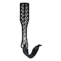 Whipsmart whip smart diamond paddle black leather with silver starburst pattern and black satin ribbon tie