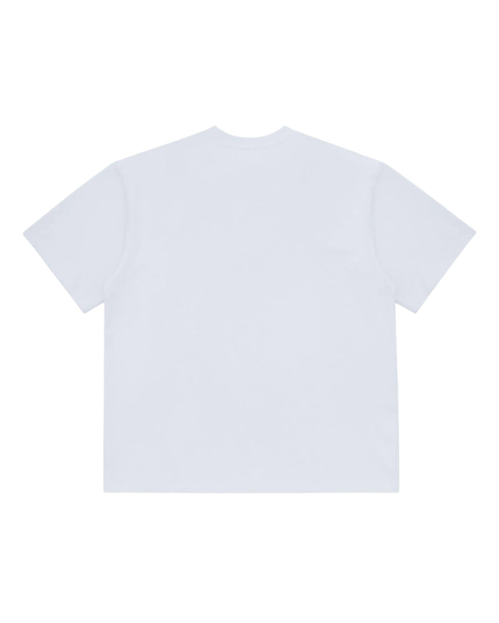 Back view of a plain white, short-sleeve premium t-shirt with a relaxed, boxy fit against a white background.