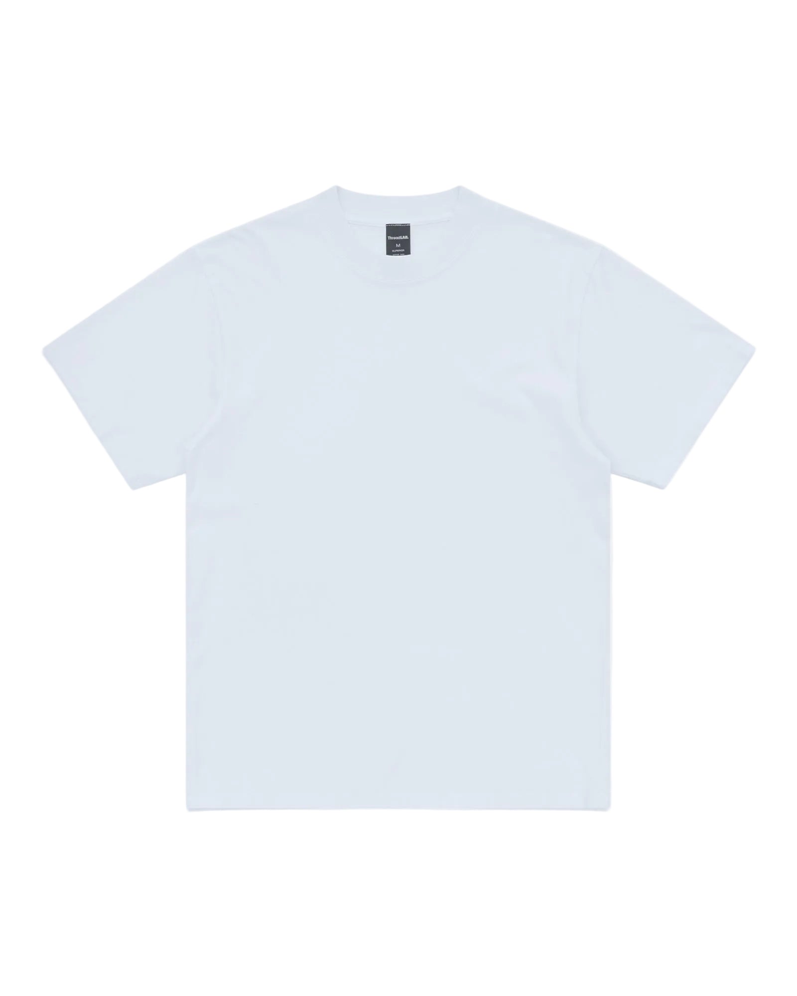 A classic white short-sleeve crewneck tee with a visible interior brand tag, shown on a white background.