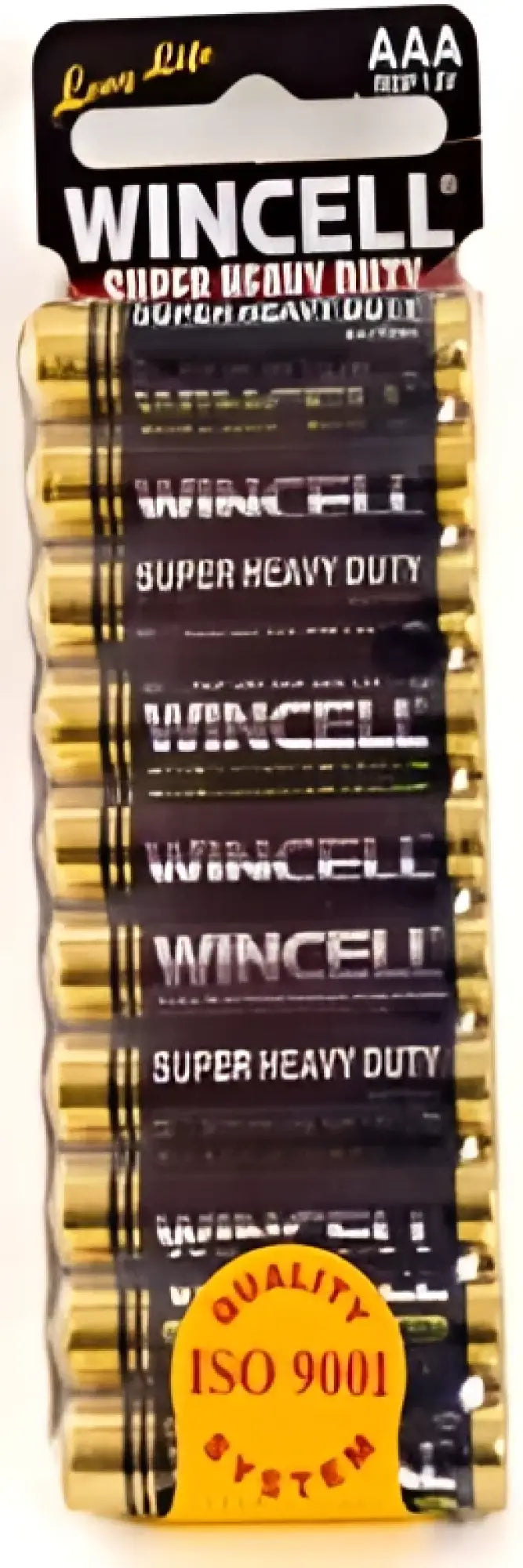 Pack of wincell super heavy duty aaa batteries in black and gold packaging with 10 shrink wrapped batteries