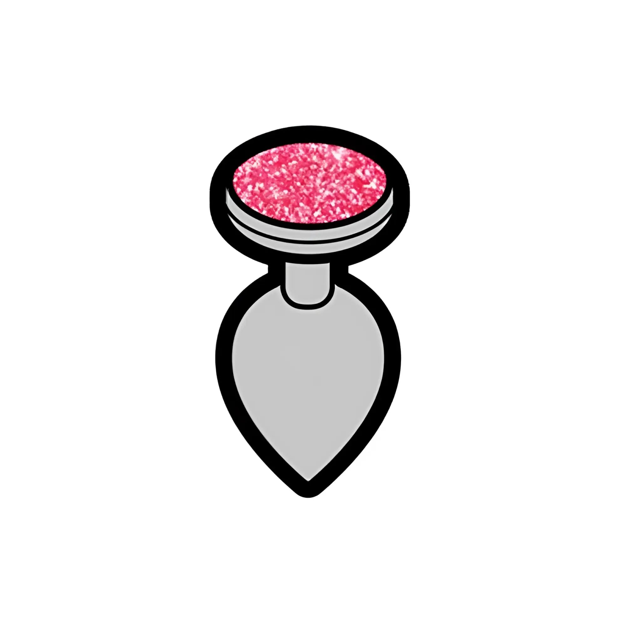A sleek silver-toned enamel pin shaped like a perfume bottle charm with a vibrant pink glittery cap from wood rocket