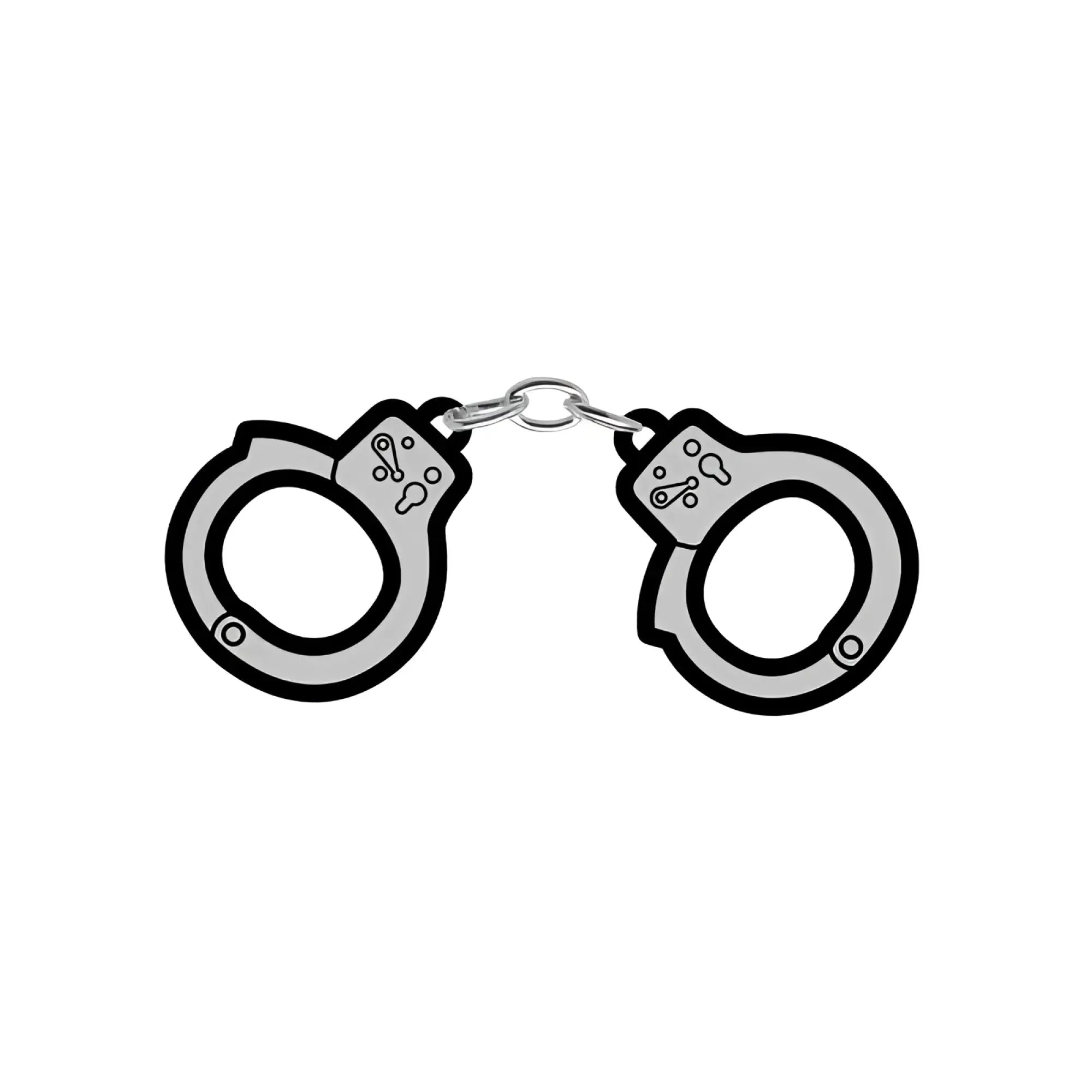 Silver-colored metal wood rocket handcuffs enamel pin shaped like cartoon-style handcuffs accessory