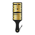 Black leather paddle wood rocket paddle with bold gold foil lettering reading fuck you across the surface