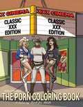 The cover of woodrocket the porn colouring book classic xxx edition shows three cartoon characters in western attire outside an xxx cinema marquee