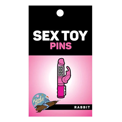 Wood rocket rabbit enamel pin featuring a pink textured rabbit-shaped design with silver accents