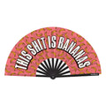 Wood rocket this shit is bananas folding fan with pink banana pattern black ribs and handle for cooling use