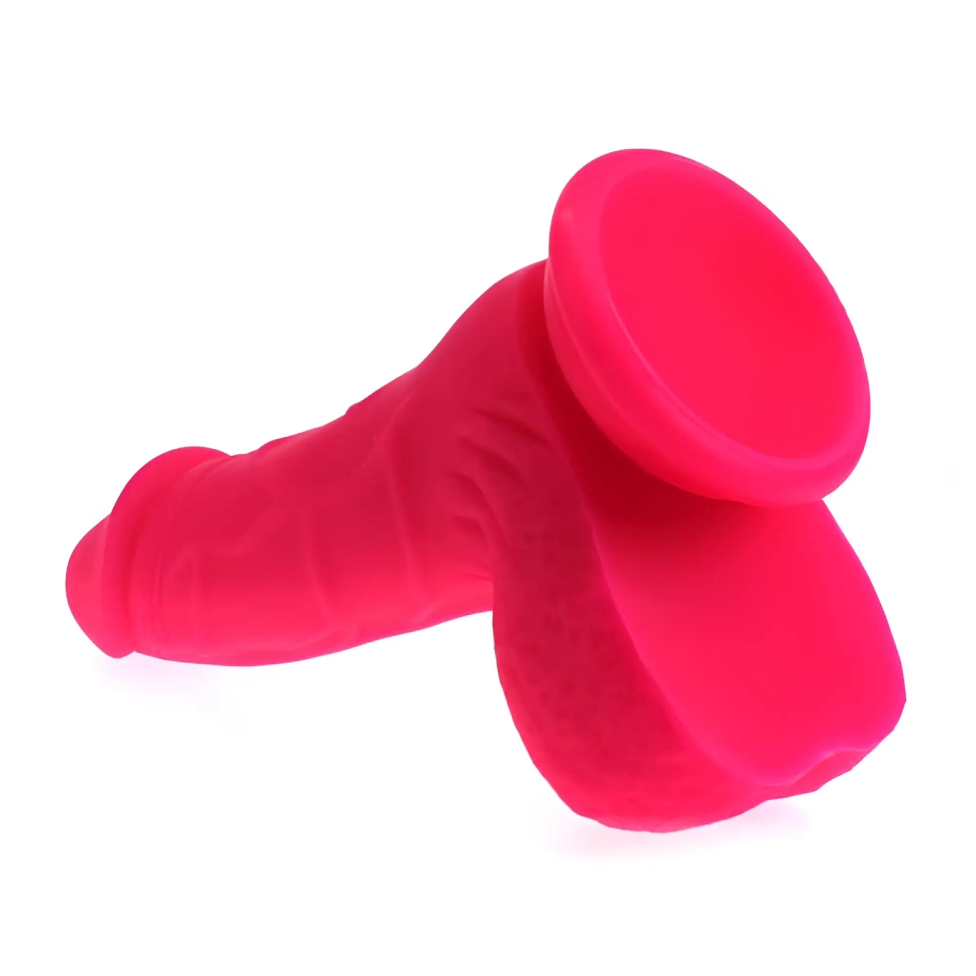 Bright pink silicone x-men pedro thick realistic cock with balls featuring a rounded head and textured shaft