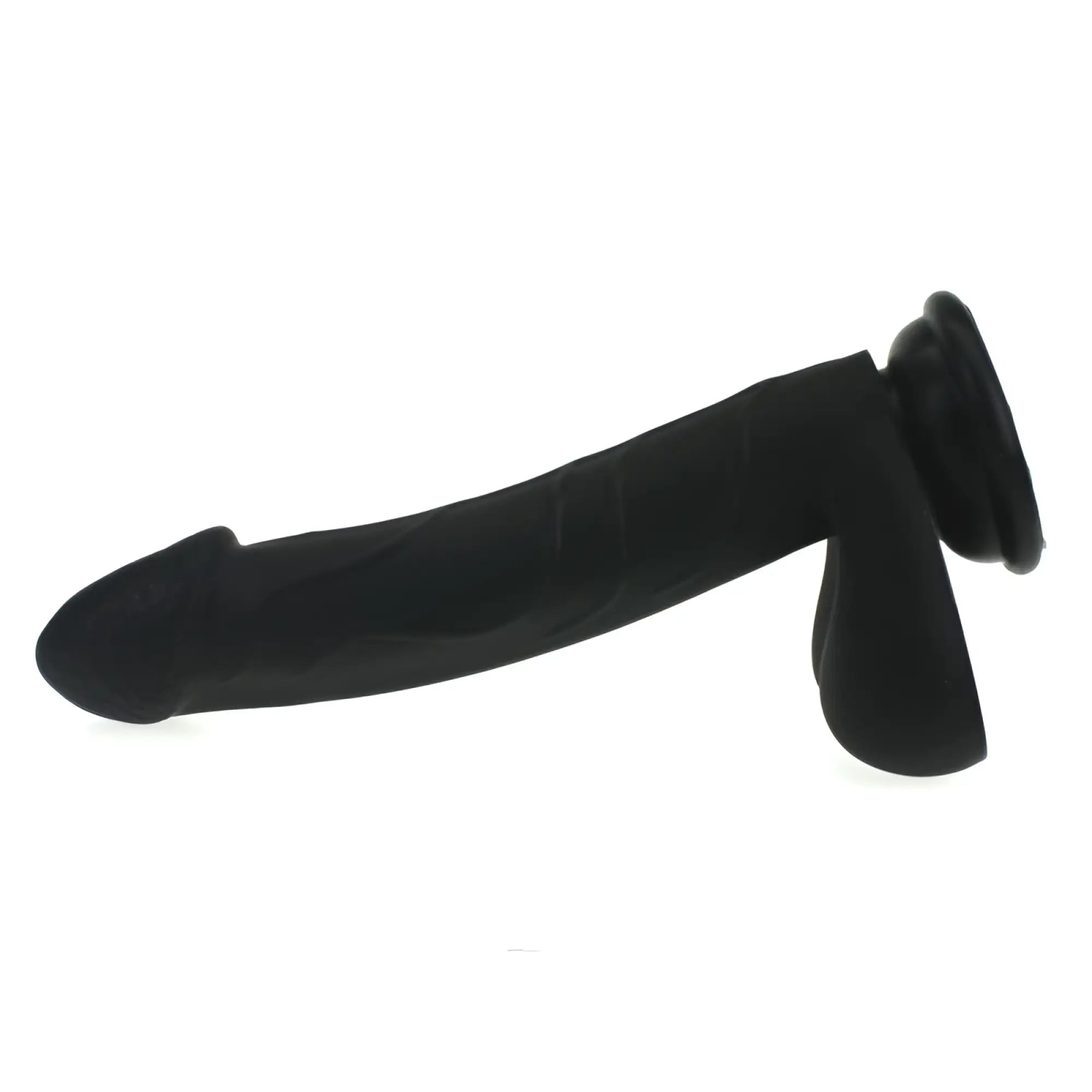 Black silicone anal plug with flared base and textured surface from x-men realistic cock with balls black product