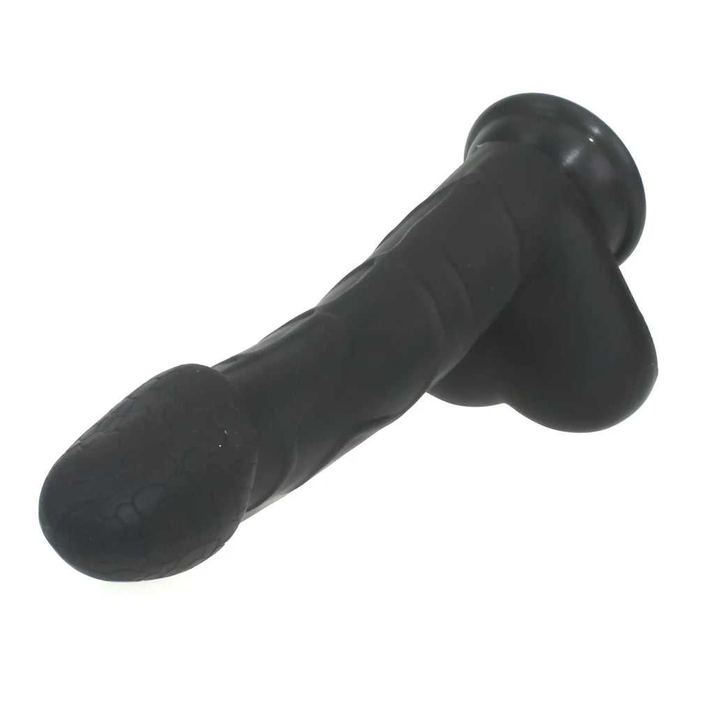 Black silicone dildo with textured surface and rounded head from X-MEN realistic cock w balls black product line