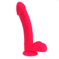 Bright pink silicone x-men realistic cock with balls featuring a curved ergonomic design and suction base