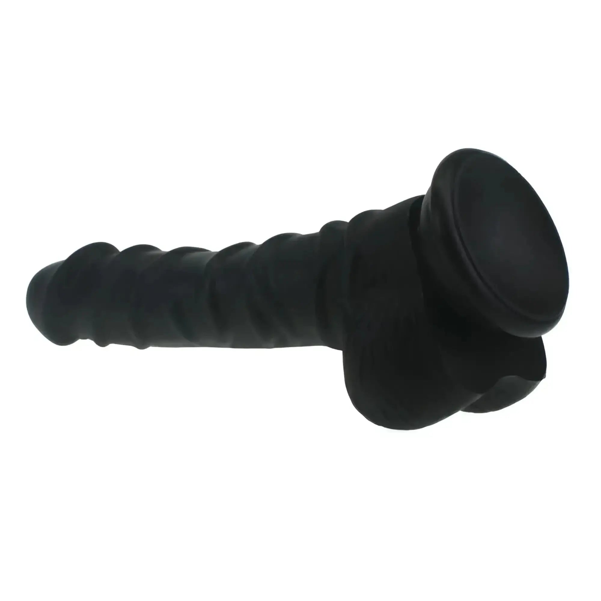 Black silicone dildo with ridged shaft textured ridges and rounded flared head from X-MEN realistic dildo series