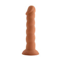 Peach-colored silicone dildo with textured segmented shaft and rounded head from X-men spiral cock flesh collection