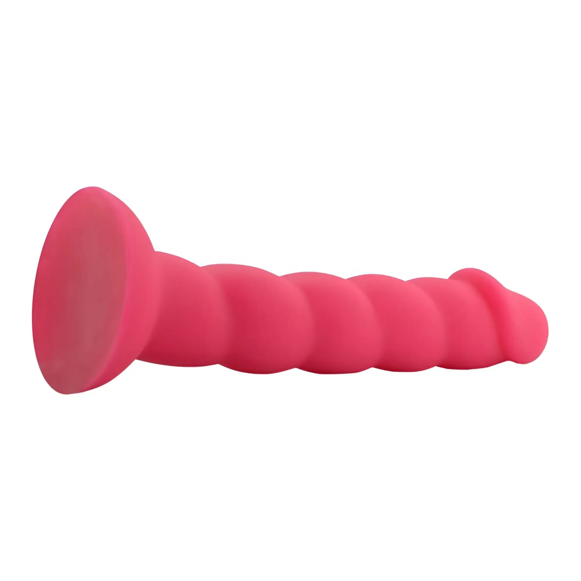 X-men spiral cock pink bright pink silicone anal plug with segmented ridges and flared suction cup base
