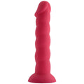 A vibrant pink x-men spiral cock silicone toy with a textured ribbed shaft and rounded base