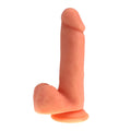 Peach-colored silicone dildo with rounded head and base from X-MEN thick realistic cock w balls flesh collection