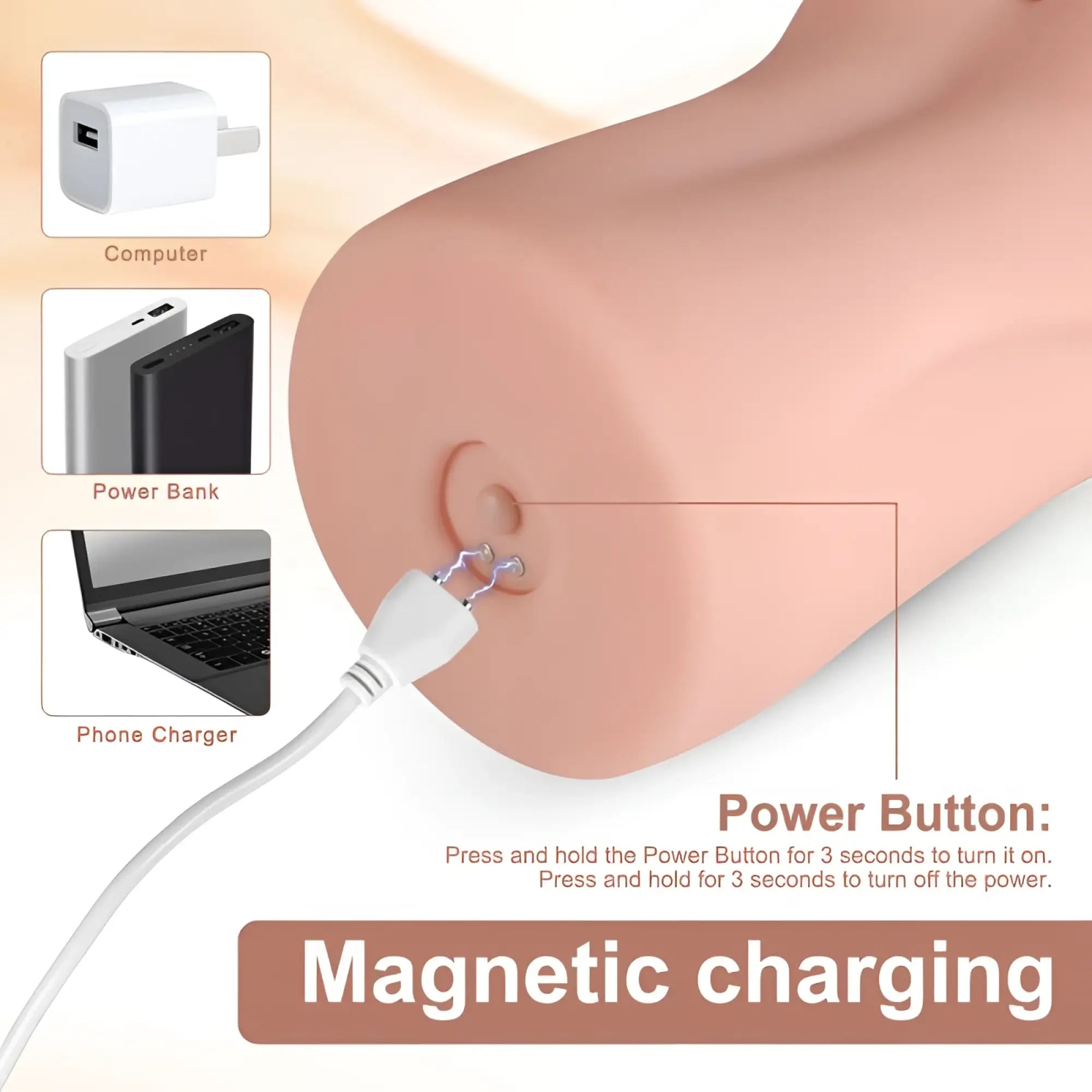 Pink silicone xise agatha realistic vibrating vaginal masturbator with magnetic charging port and power button