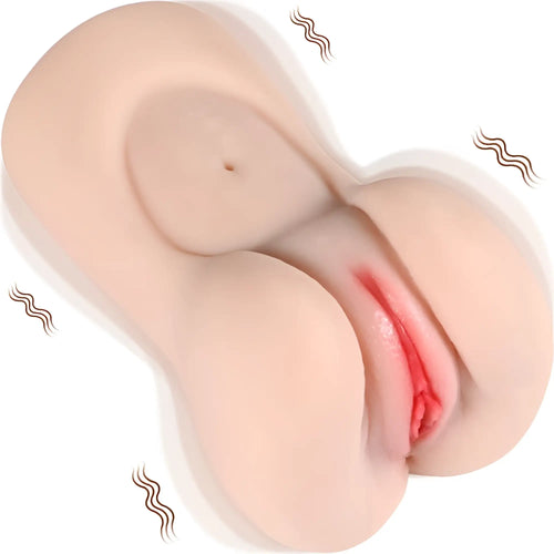Beige silicone xise aggie realistic vibrating vaginal masturbator with lifelike lips and central opening